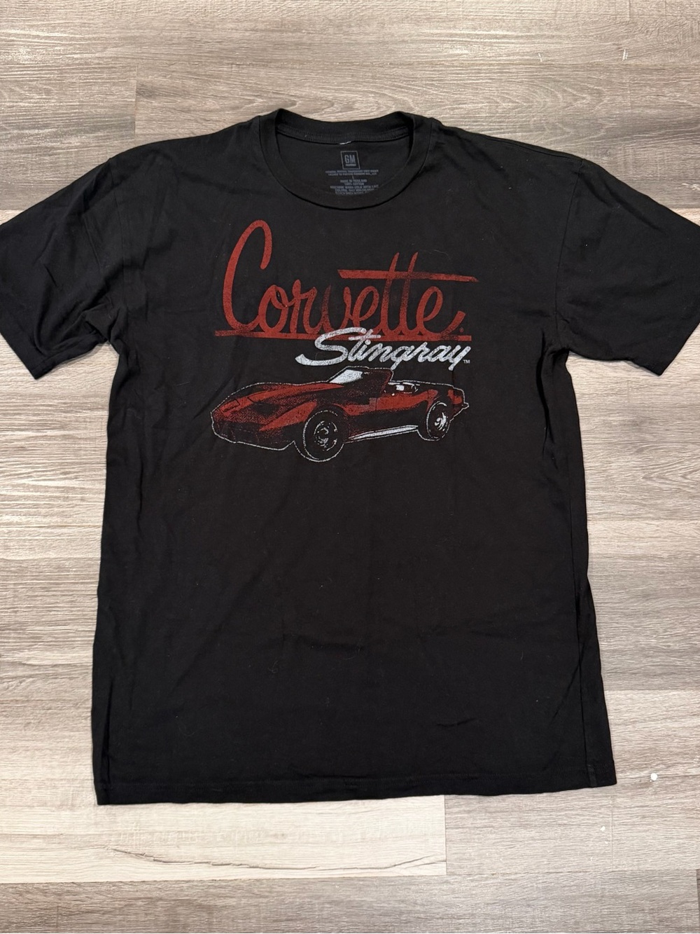 GM Corvette Stingray Shirt Mens L Black Red Car Graphic Tee Tagless Cotton